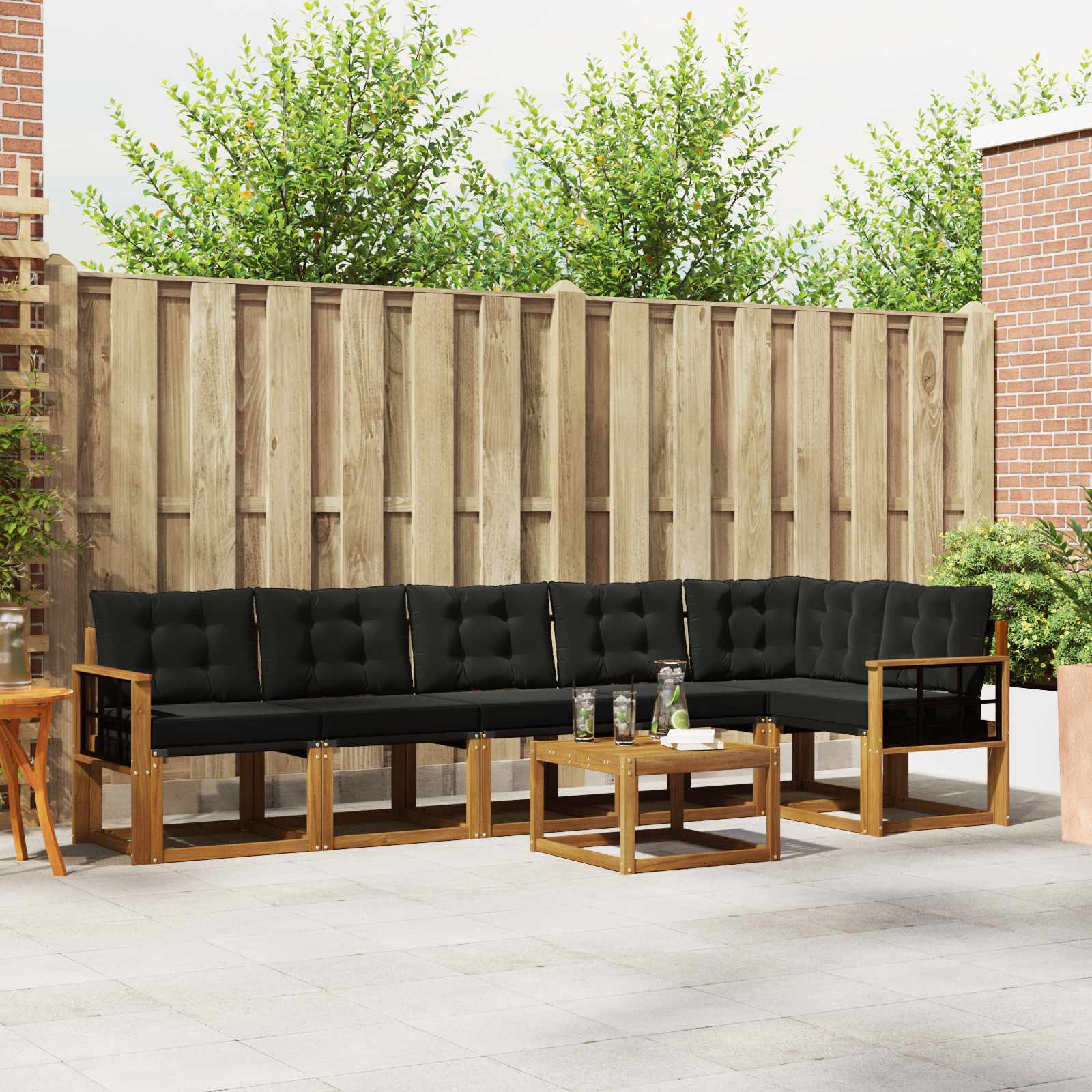 Zunanja garnitura za sedenje z blazino 7 pcs Naravna in črna