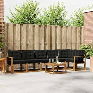 Zunanja garnitura za sedenje z blazino 7 pcs Naravna in črna