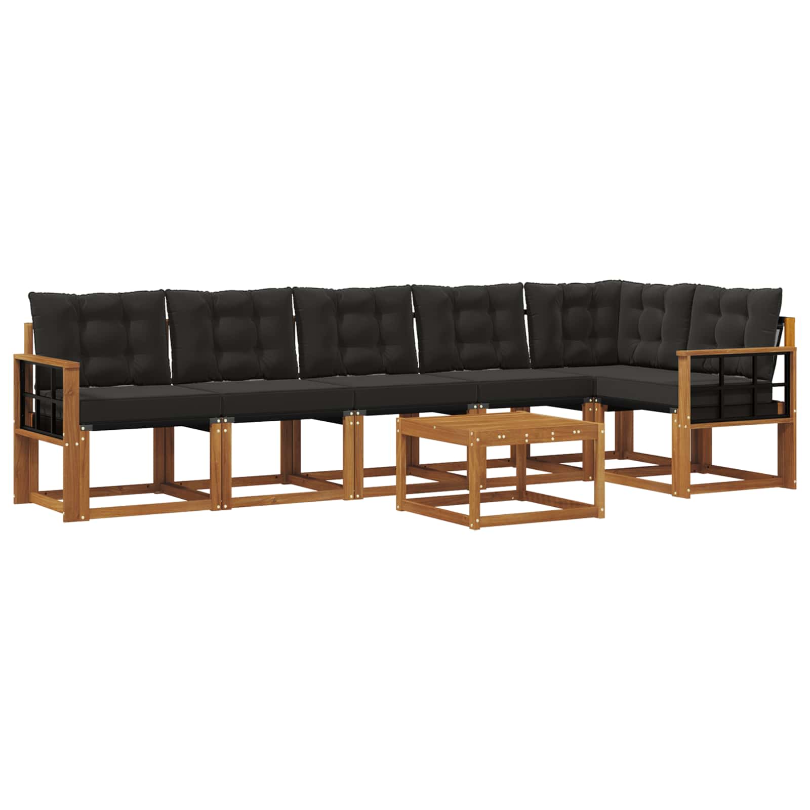 Zunanja garnitura za sedenje z blazino 7 pcs Naravna in črna - slika 2