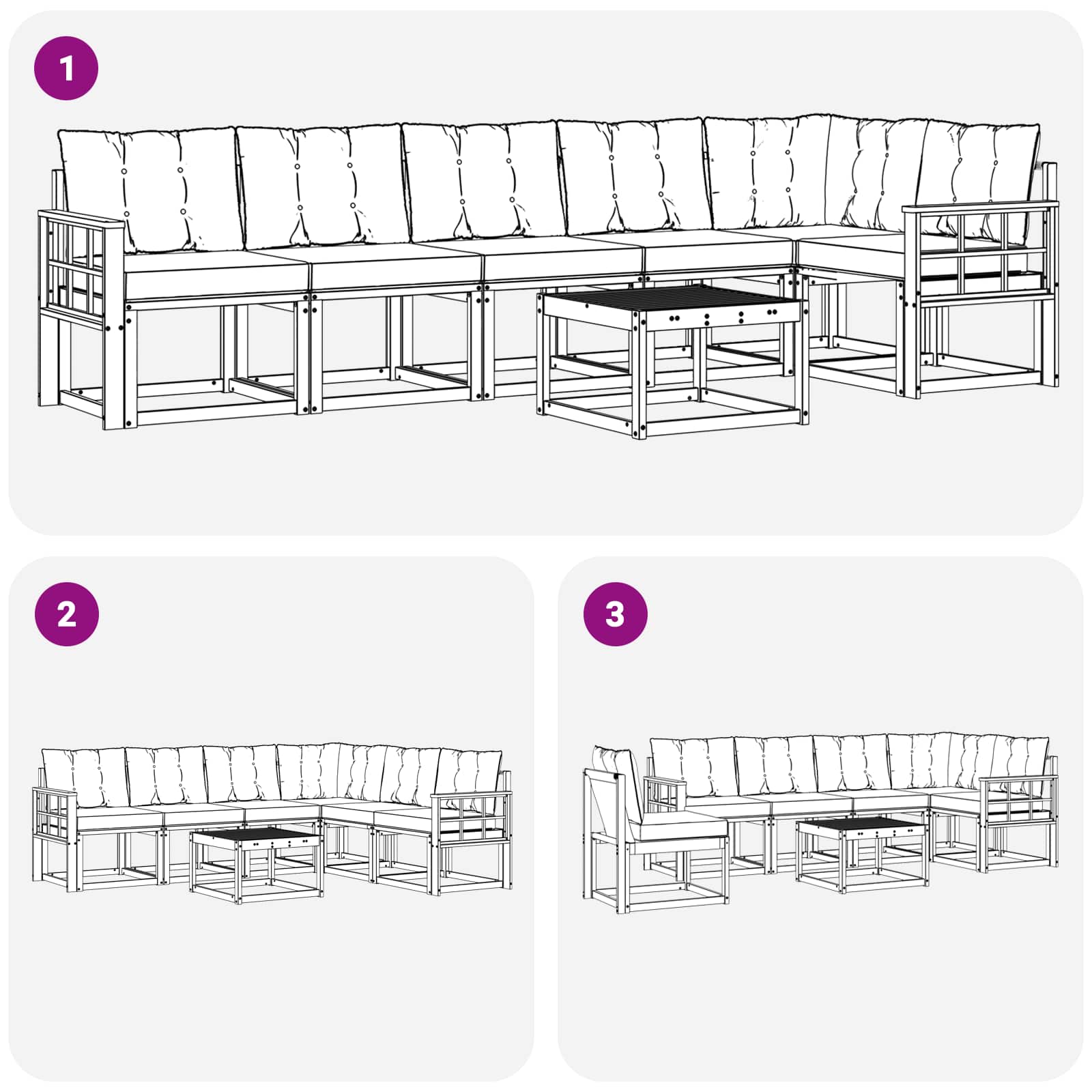 Zunanja garnitura za sedenje z blazino 7 pcs Naravna in črna - slika 10