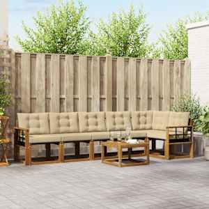 Zunanja garnitura za sedenje z blazino 7 pcs Naravna in bež