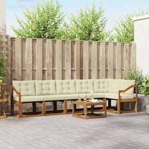 Zunanja garnitura za sedenje z blazino 7 pcs Naravna in smetana