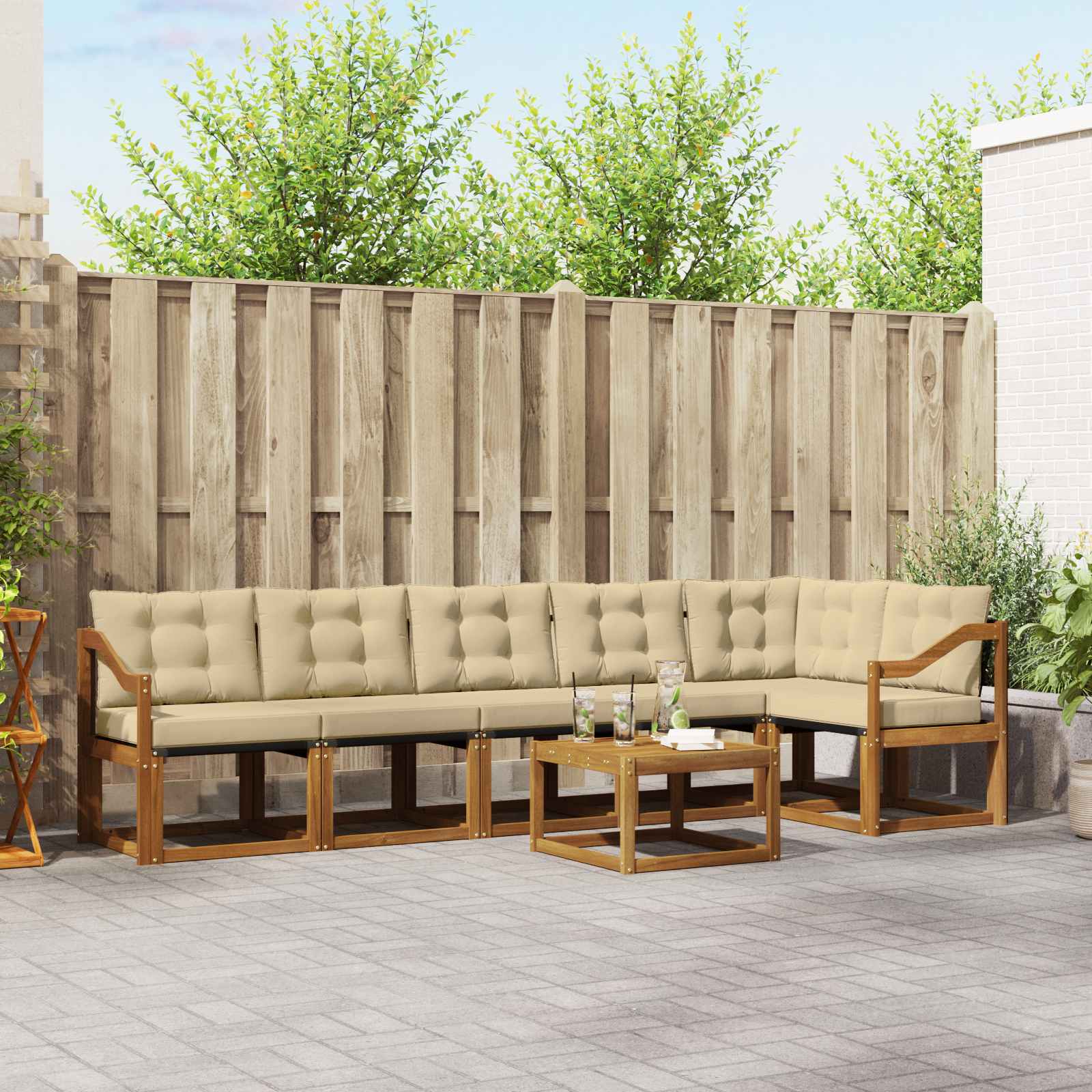 vidaXL Outdoor-Sofagarnitur mit Kissen 7 pcs Natur und Beige