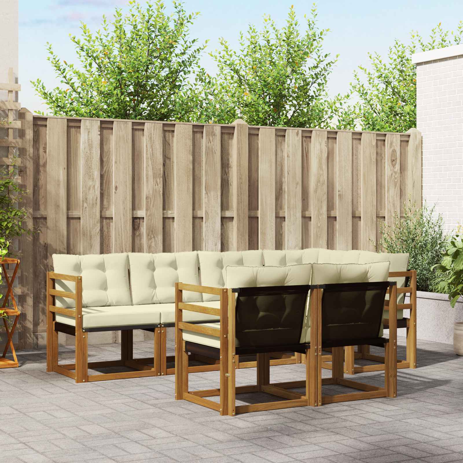 Zunanja garnitura za sedenje z blazino 7 pcs Naravna in smetana