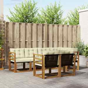 Zunanja garnitura za sedenje z blazino 7 pcs Naravna in smetana