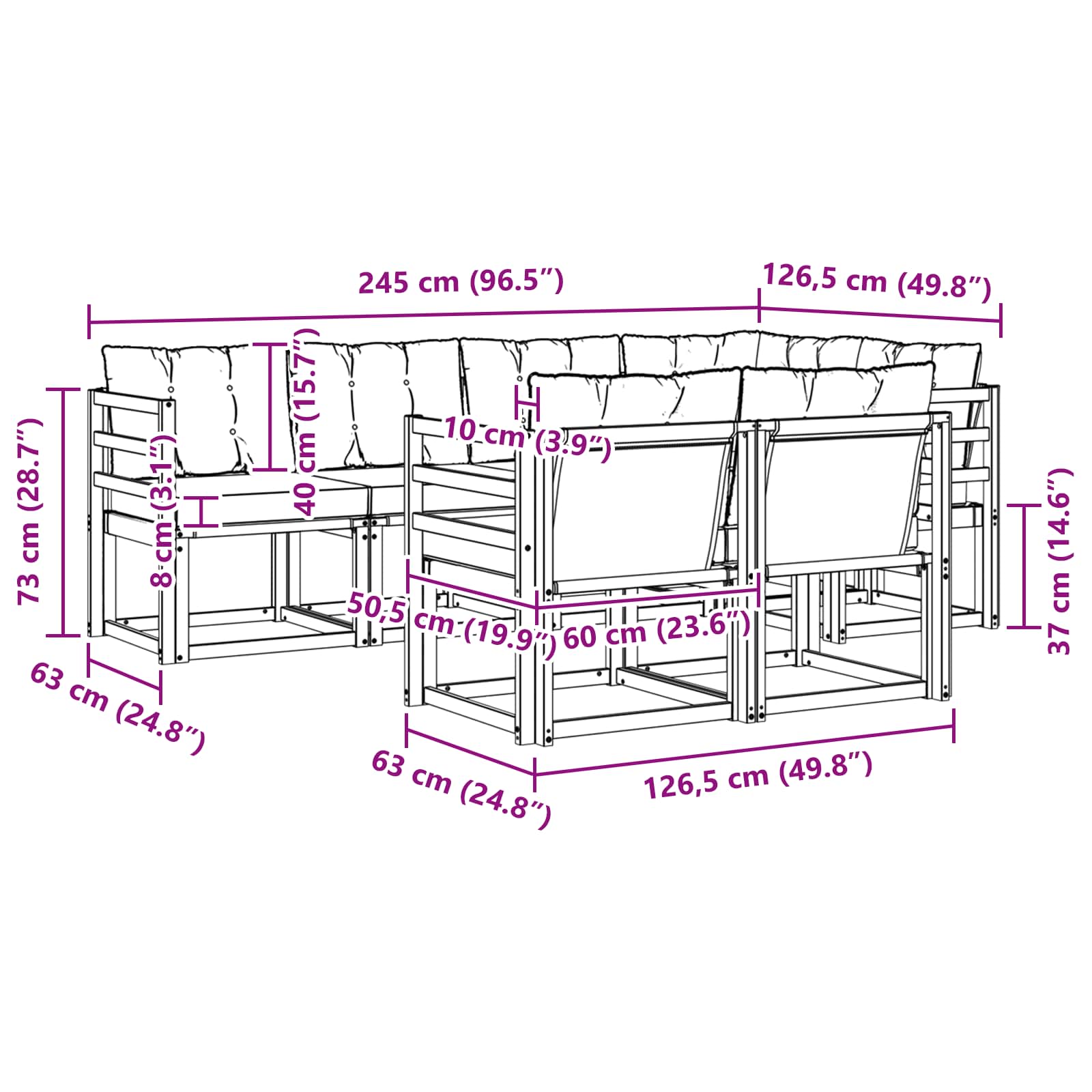 Zunanja garnitura za sedenje z blazino 7 pcs Naravna in smetana - slika 8