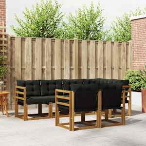 Zunanja garnitura za sedenje z blazino 7 pcs Naravna in črna