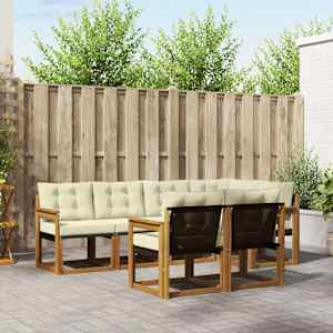 Zunanja garnitura za sedenje z blazino 7 pcs Naravna in smetana