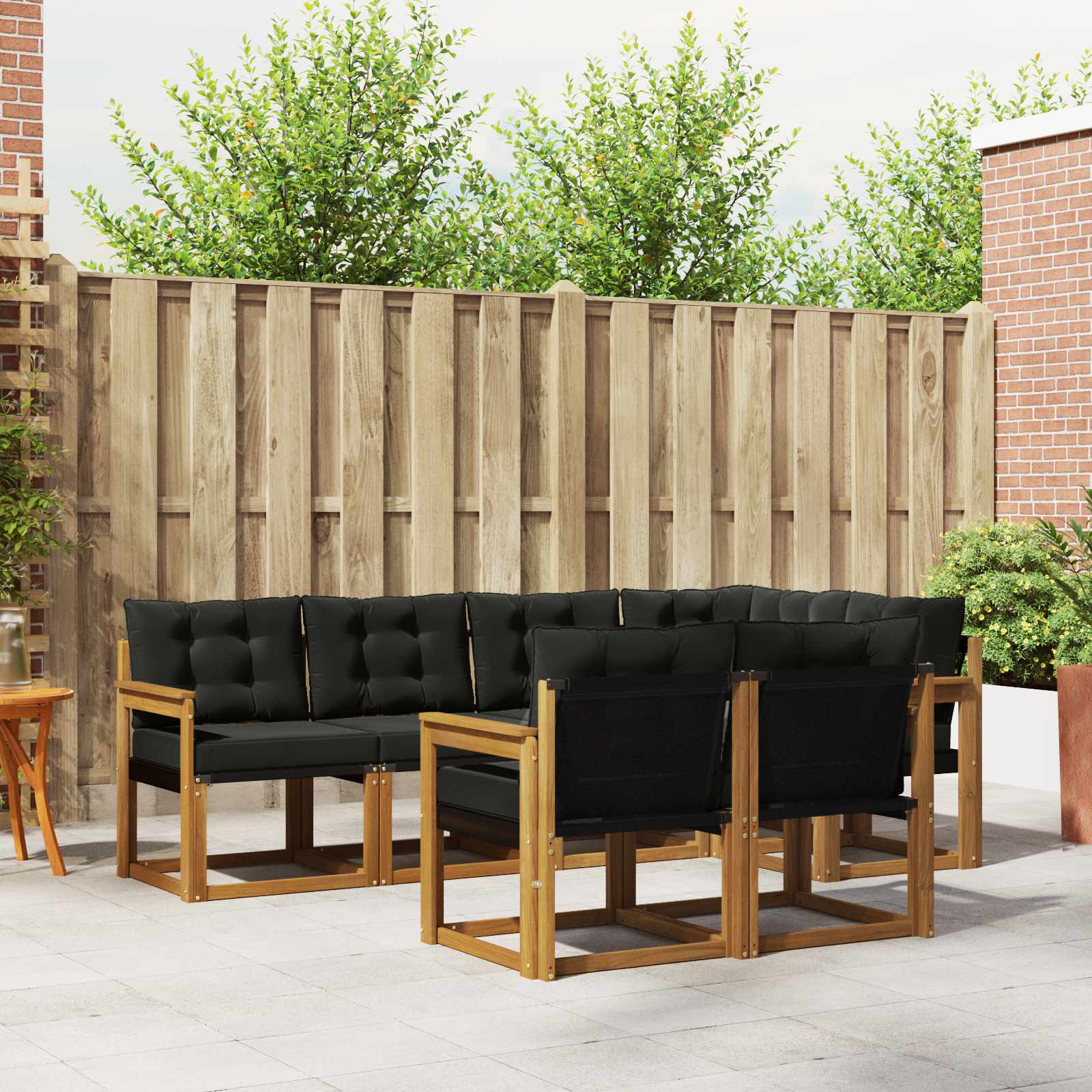 vidaXL Outdoor-Sofagarnitur mit Kissen 7 pcs Natürlich und Schwarz