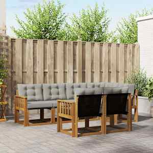 Zunanja garnitura za sedenje 7 pcs Naravna in svetlo siva