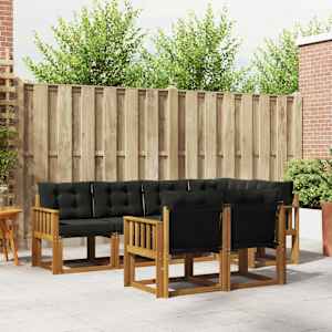 Zunanja garnitura za sedenje z blazino 7 pcs Naravna in črna