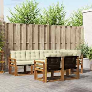 Zunanja garnitura za sedenje z blazino 7 pcs Naravna in smetana