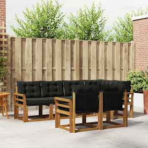 Zunanja garnitura za sedenje z blazino 7 pcs Naravna in črna