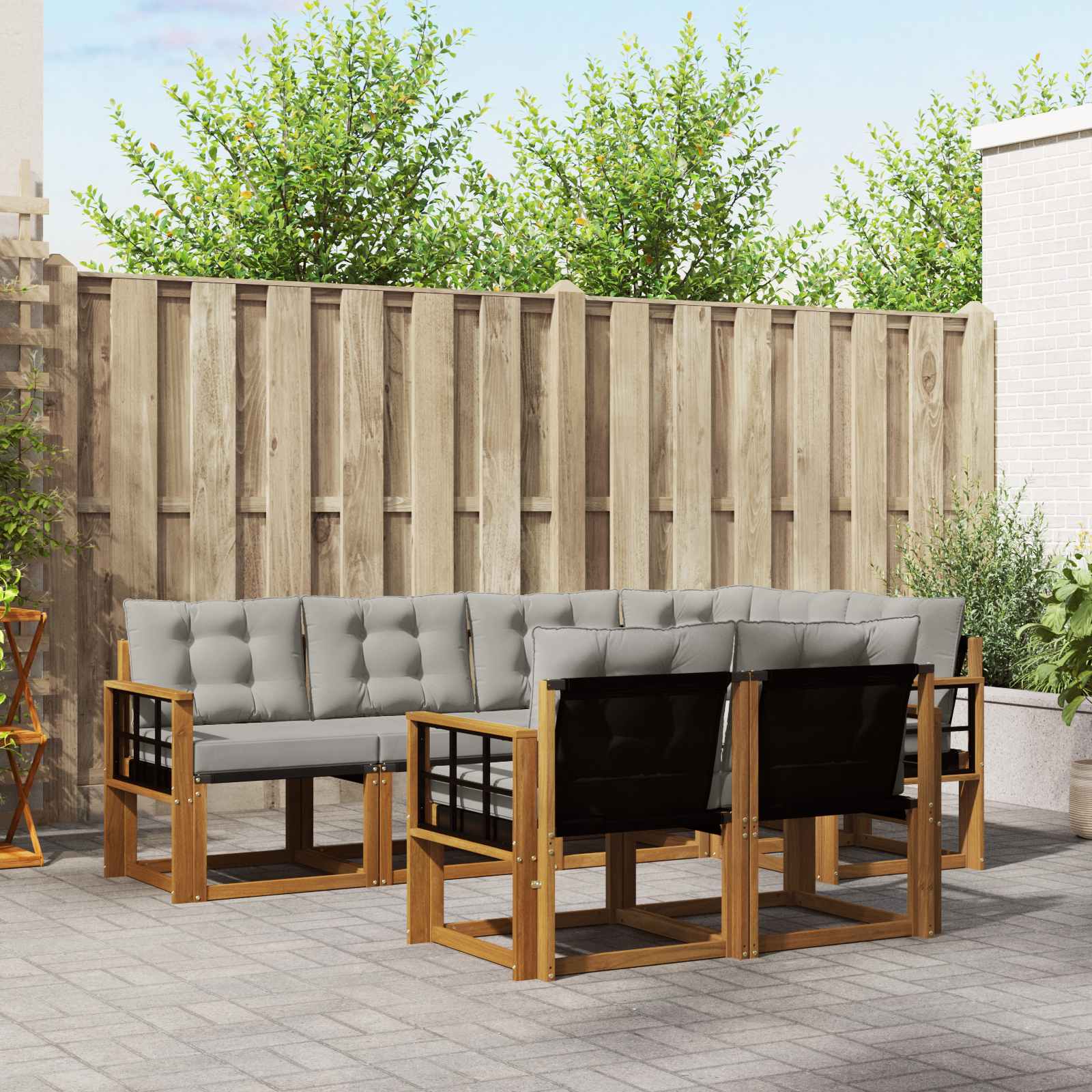 vidaXL Outdoor-Sofagarnitur mit Kissen 7 pcs Natürlich und Hellgrau