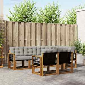 Zunanja garnitura za sedenje 7 pcs Naravna in svetlo siva