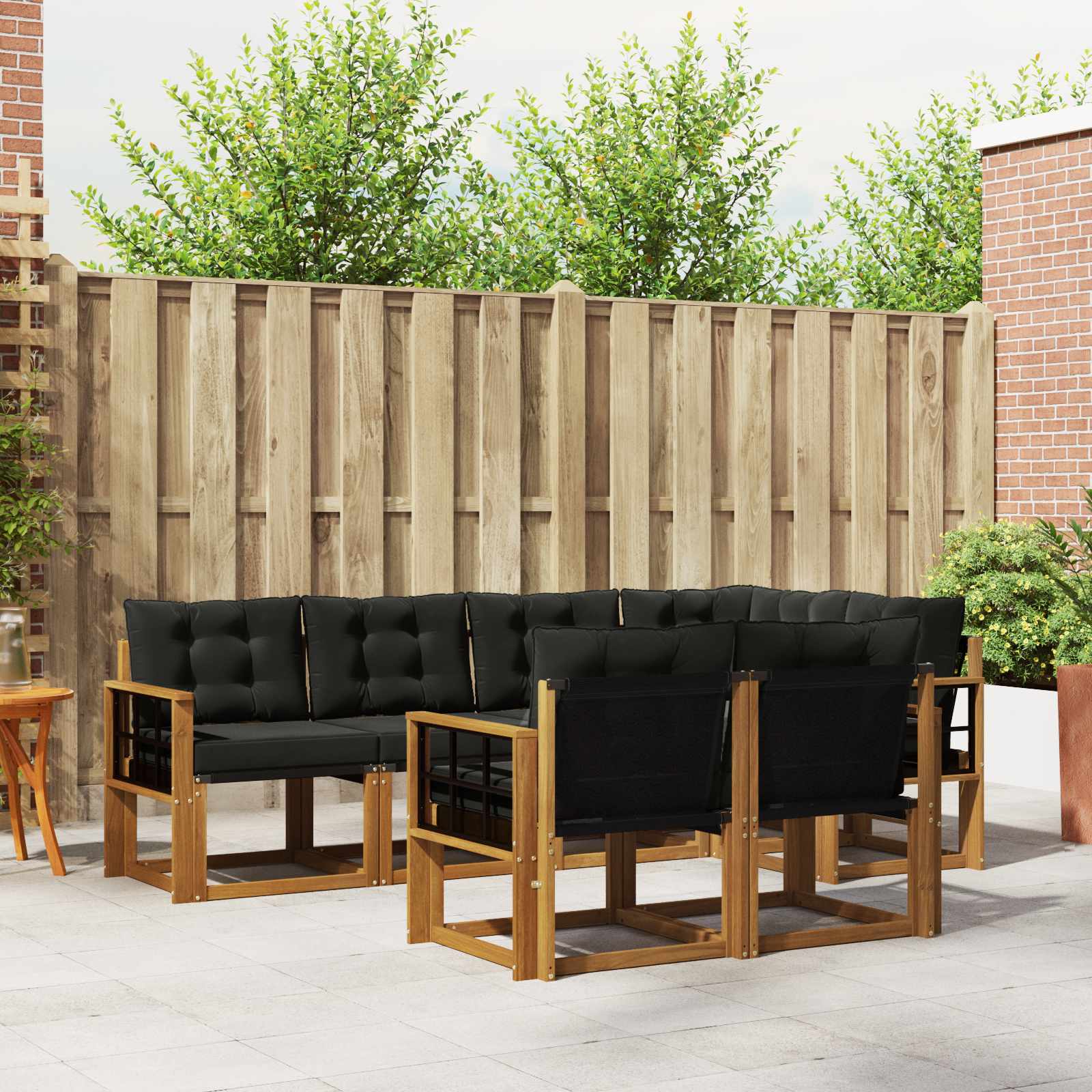 Zunanja garnitura za sedenje z blazino 7 pcs Naravna in črna