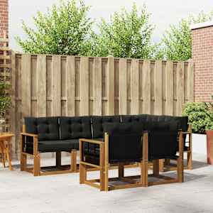 Zunanja garnitura za sedenje z blazino 7 pcs Naravna in črna