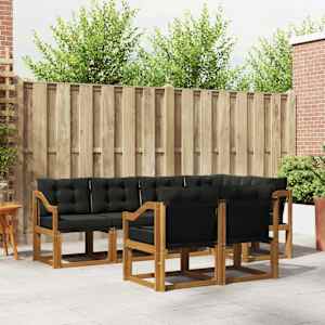 Zunanja garnitura za sedenje z blazino 7 pcs Naravna in črna