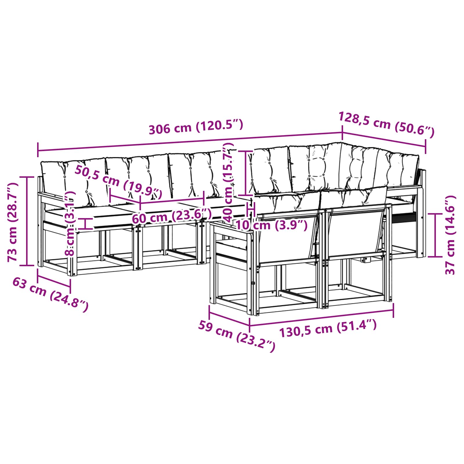 Zunanja garnitura za sedenje z blazino 8 pcs Naravna in bež - slika 9