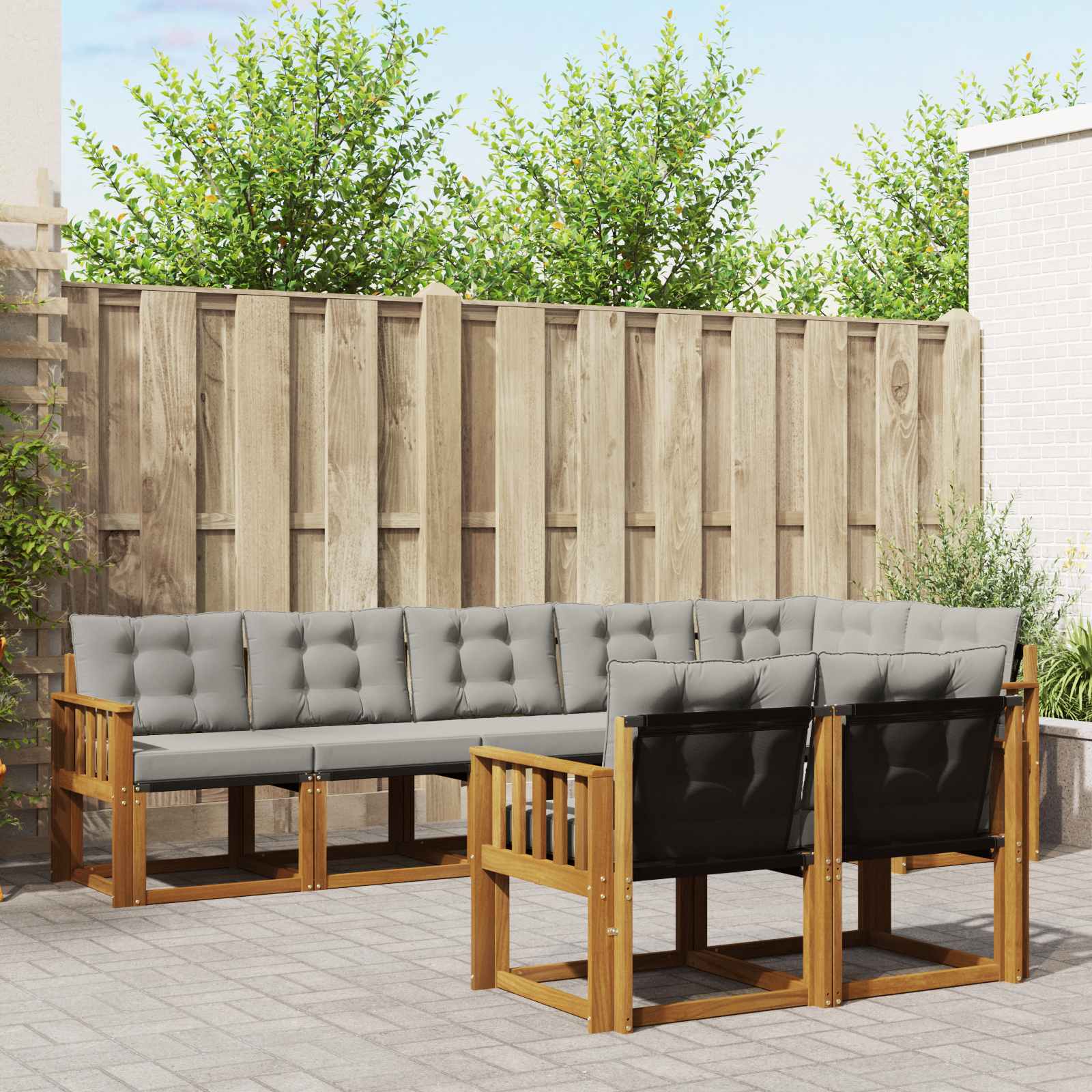 Zunanja garnitura za sedenje 8 pcs Naravna in svetlo siva