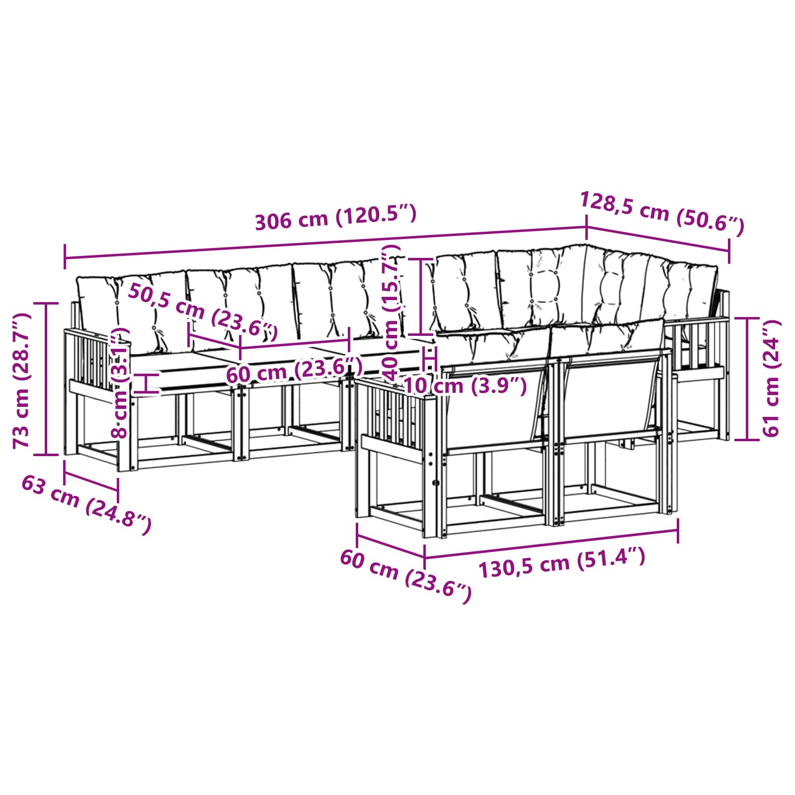 Zunanja garnitura za sedenje 8 pcs Naravna in svetlo siva - slika 9