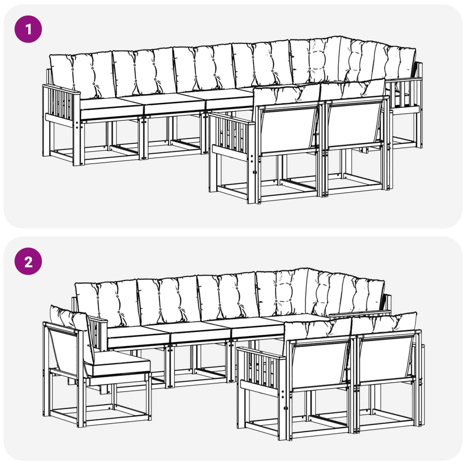 Zunanja garnitura za sedenje 8 pcs Naravna in svetlo siva - slika 8