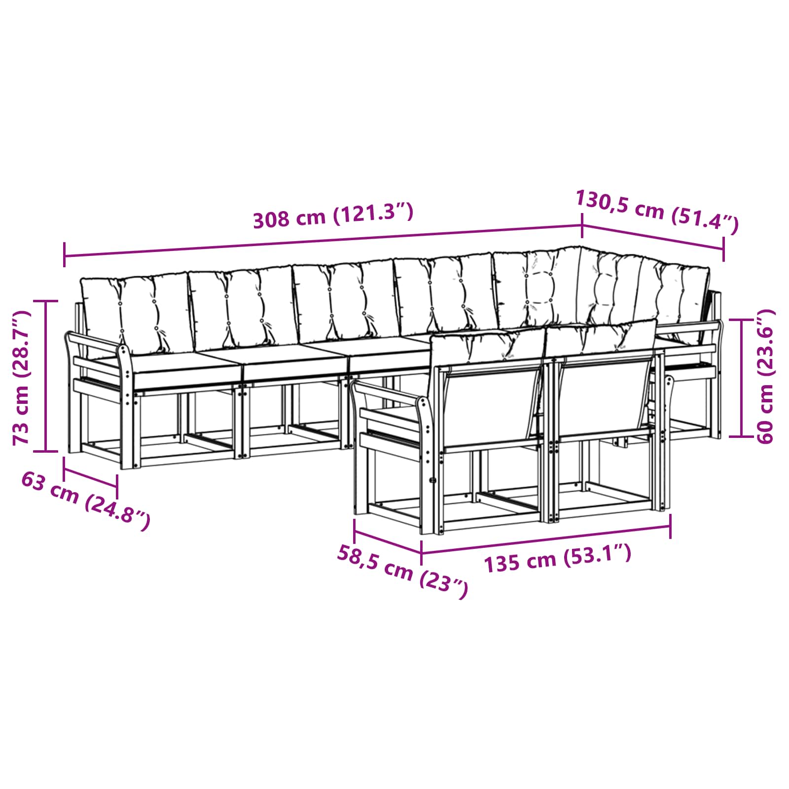 Zunanja garnitura za sedenje 8 pcs Naravna in svetlo siva - slika 9