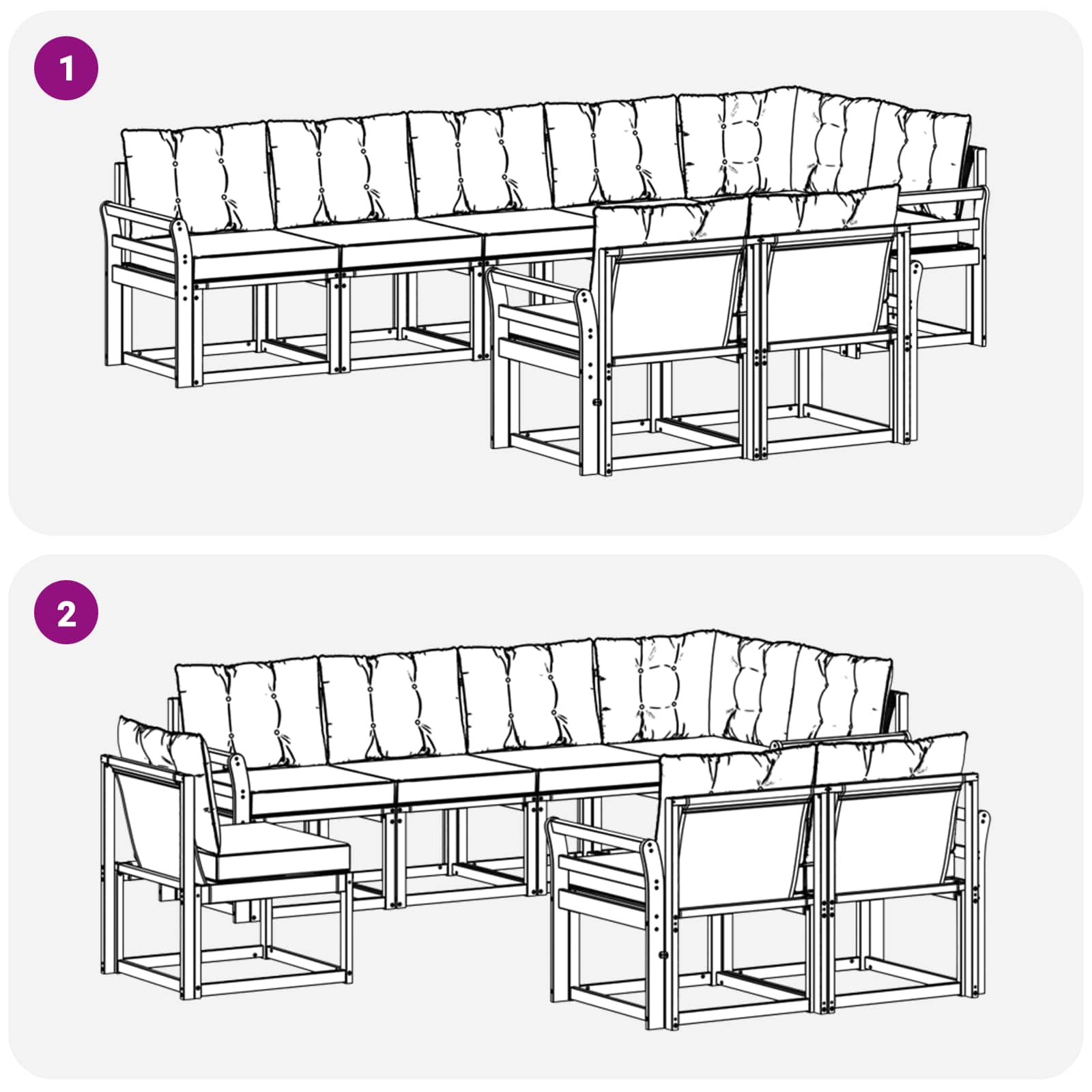 Zunanja garnitura za sedenje 8 pcs Naravna in svetlo siva - slika 8