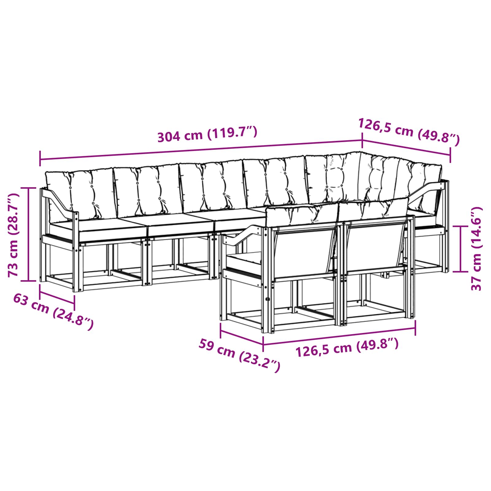 Zunanja garnitura za sedenje z blazino 8 pcs Naravna in črna - slika 9