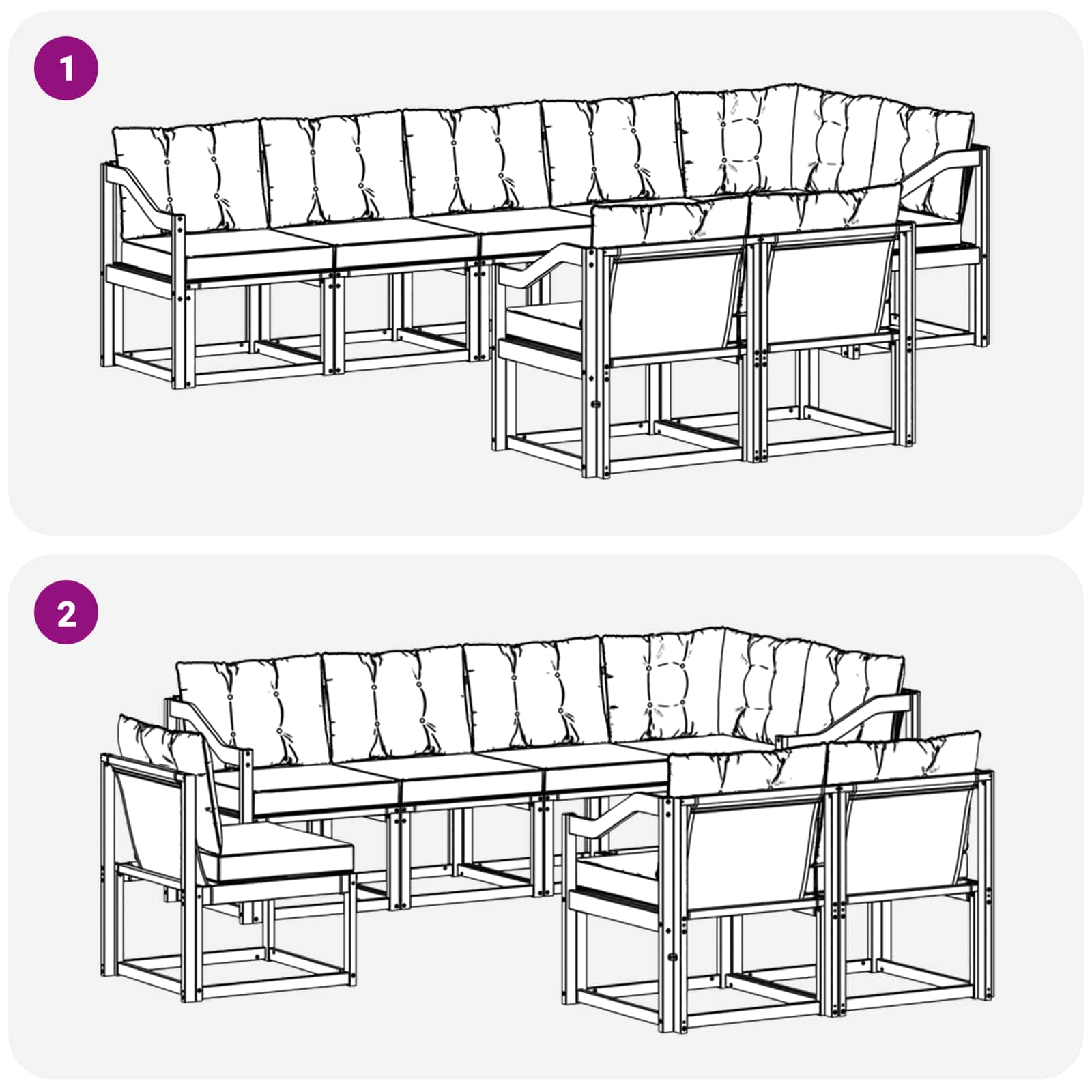 Zunanja garnitura za sedenje z blazino 8 pcs Naravna in črna - slika 8