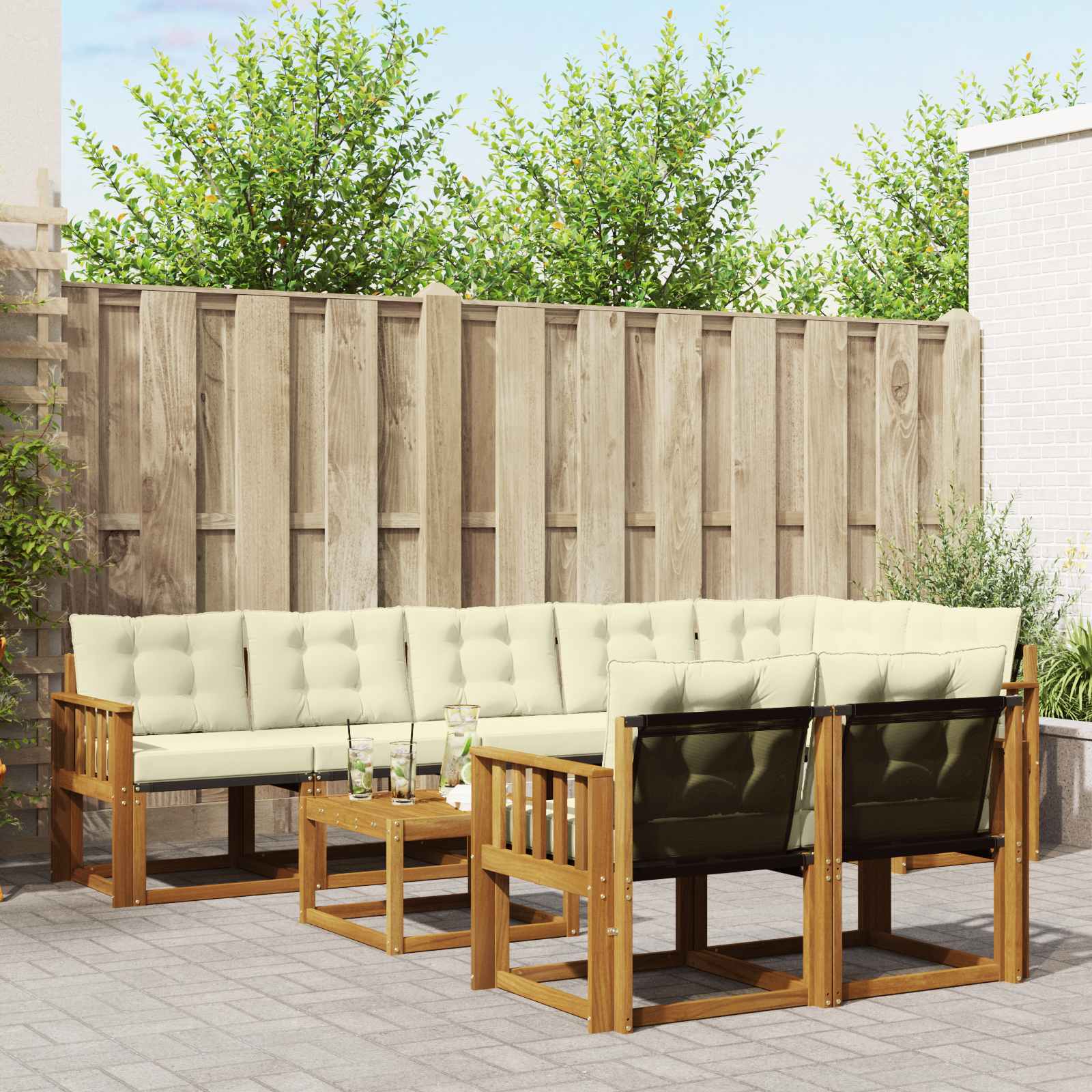 vidaXL Outdoor-Sofagarnitur mit Kissen 9 pcs Natur und Creme