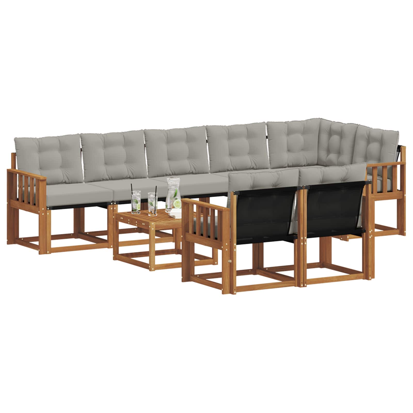 Zunanja garnitura za sedenje 9 pcs Naravna in svetlo siva - slika 3