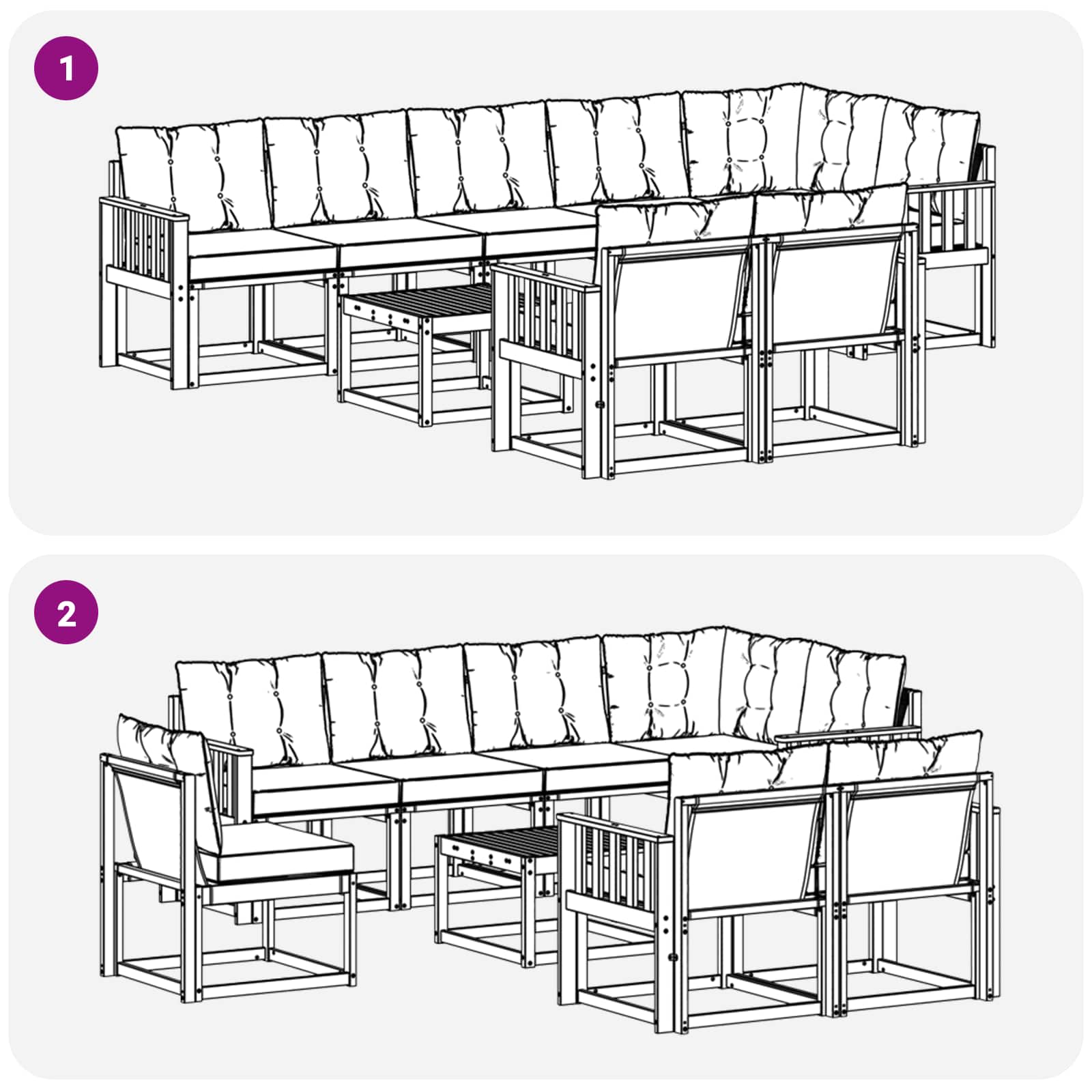 Zunanja garnitura za sedenje 9 pcs Naravna in svetlo siva - slika 10