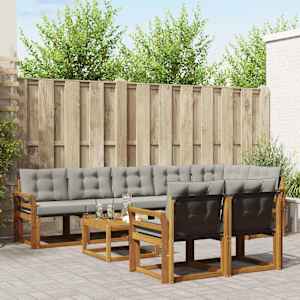 Zunanja garnitura za sedenje 9 pcs Naravna in svetlo siva