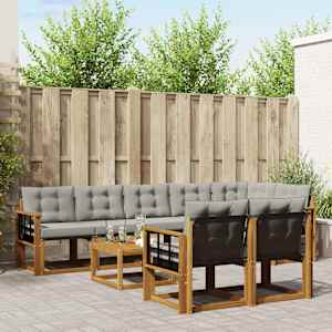 Zunanja garnitura za sedenje 9 pcs Naravna in svetlo siva