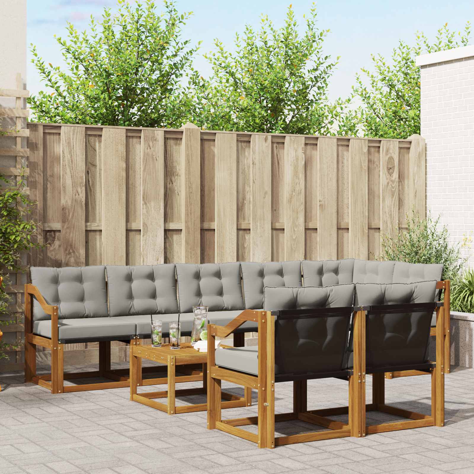 vidaXL Outdoor-Sofagarnitur mit Kissen 9 pcs Natürlich und Hellgrau