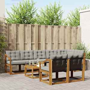 Zunanja garnitura za sedenje 9 pcs Naravna in svetlo siva