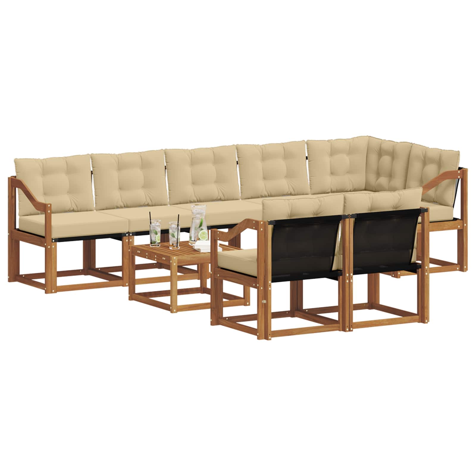 Zunanja garnitura za sedenje z blazino 9 pcs Naravna in bež - slika 3