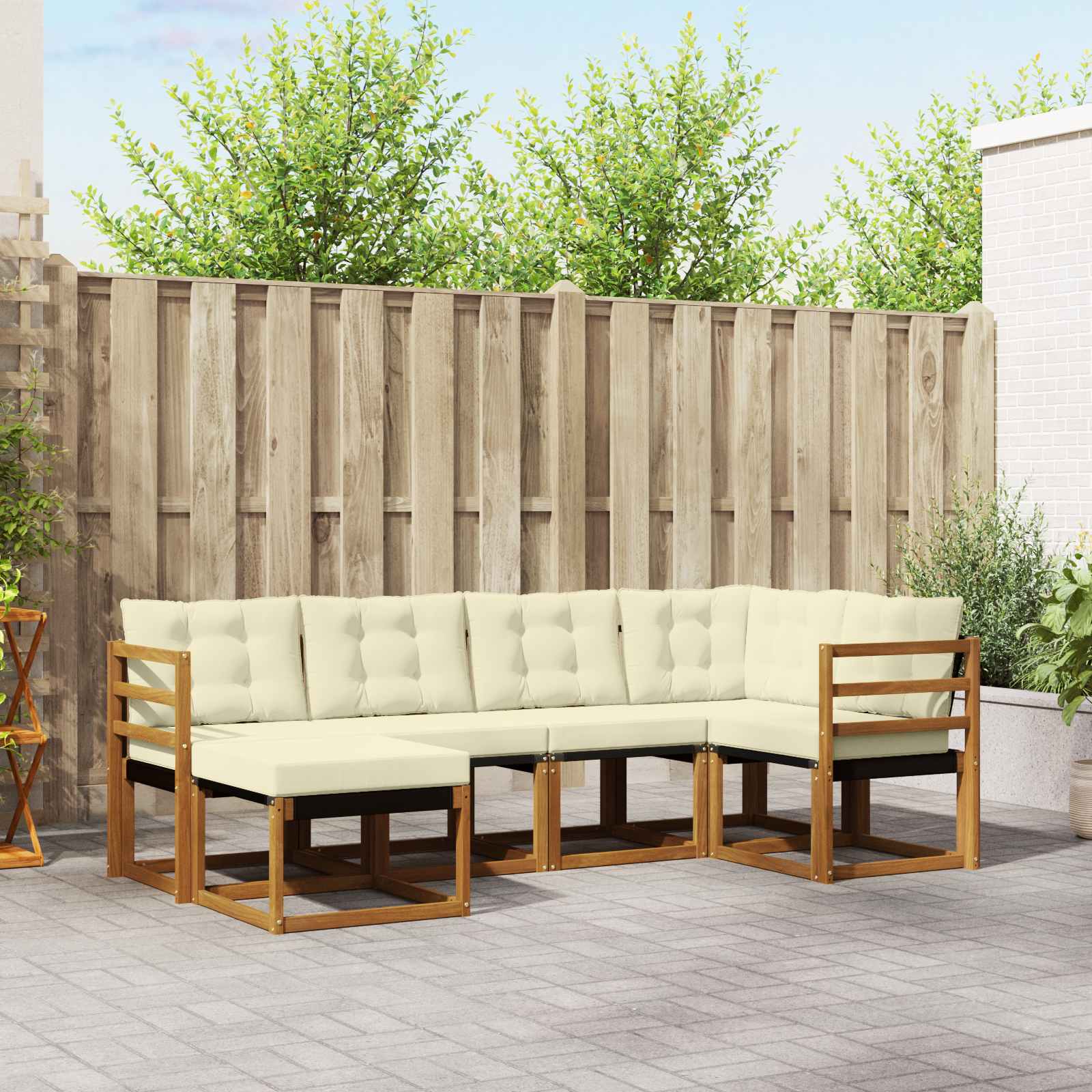 Zunanja garnitura za sedenje z blazino 6 pcs Naravna in smetana