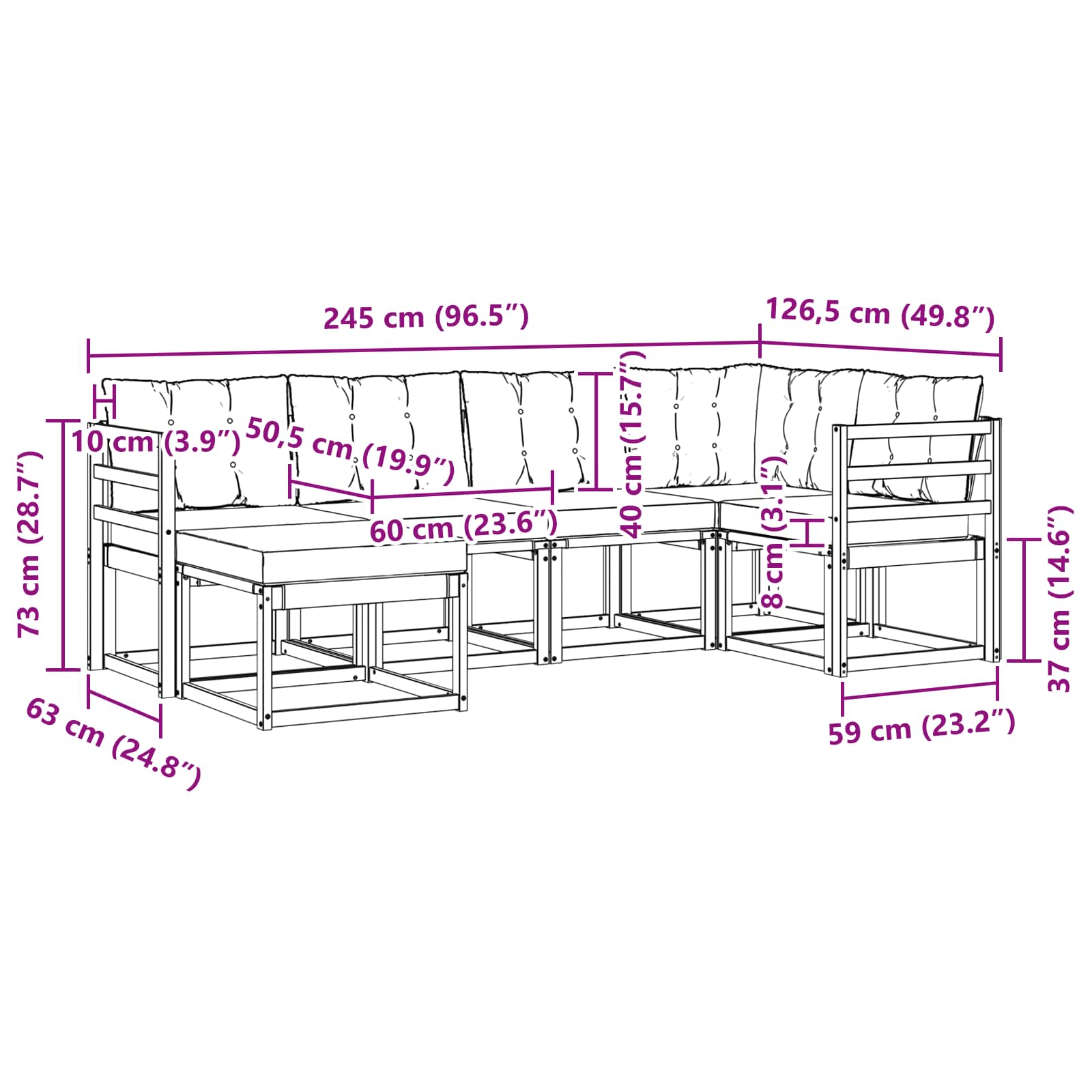 Zunanja garnitura za sedenje z blazino 6 pcs Naravna in smetana - slika 10