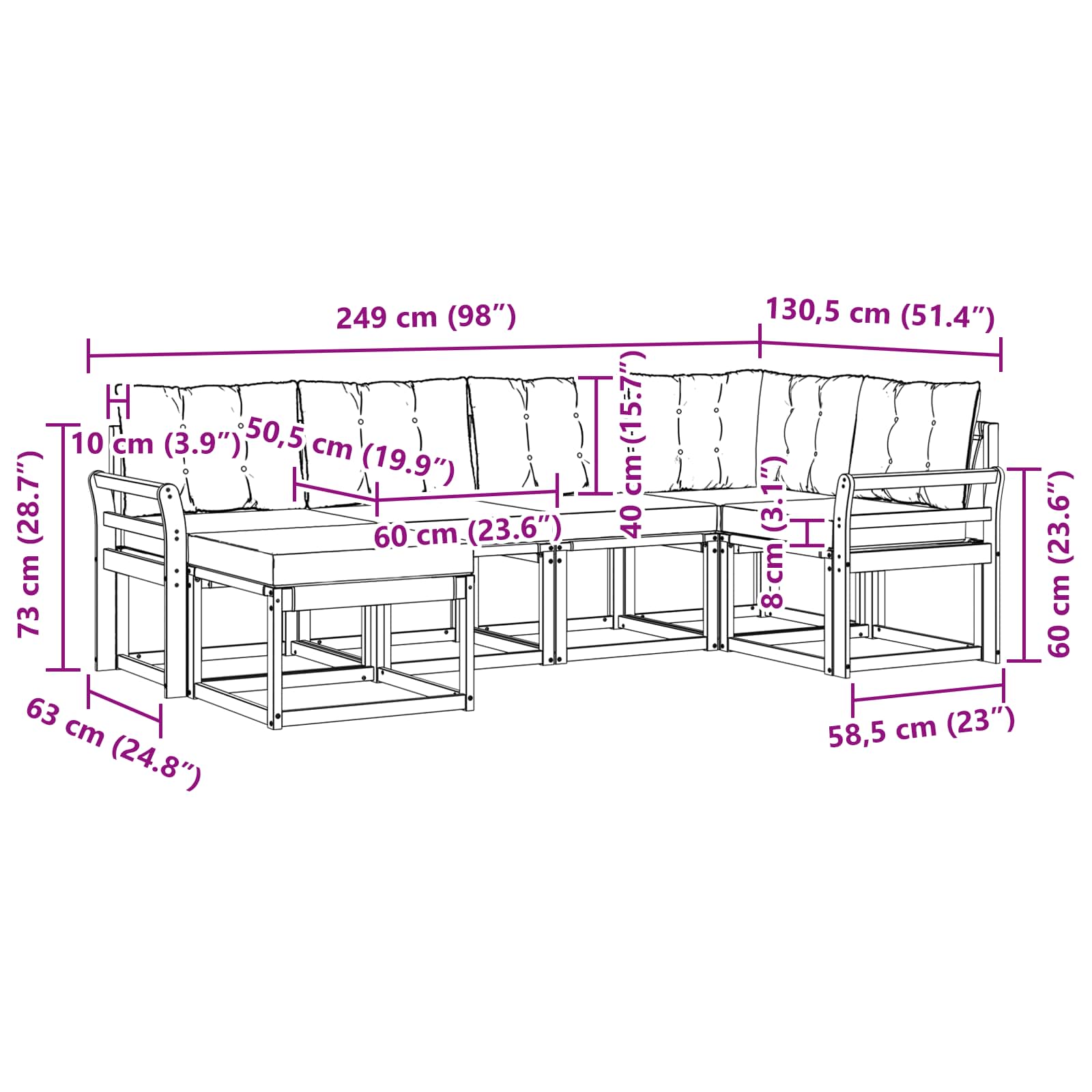 Zunanja garnitura za sedenje z blazino 6 pcs Naravna in smetana - slika 10