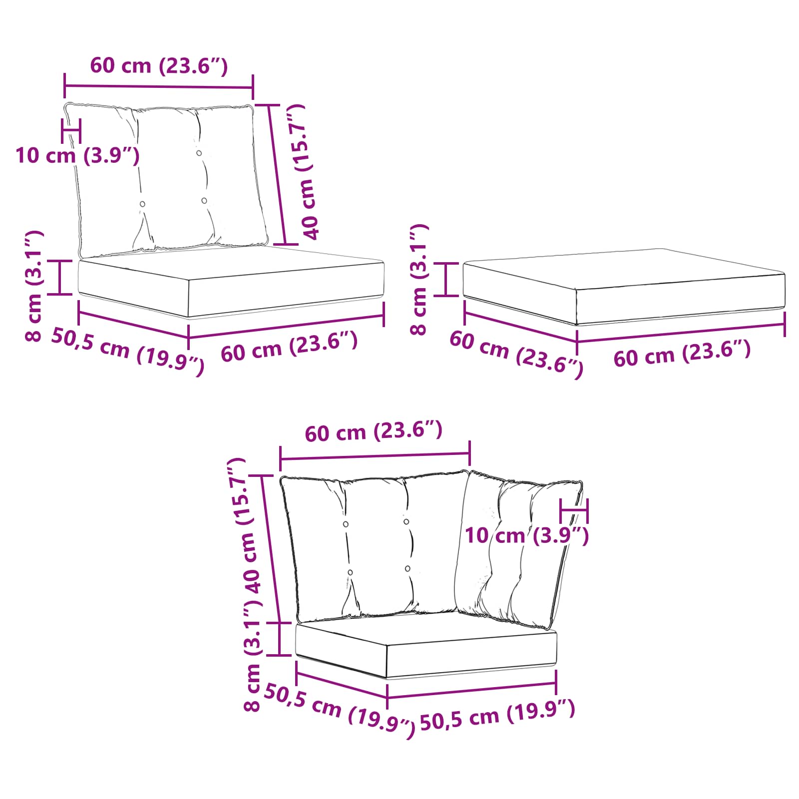 Zunanja garnitura za sedenje z blazino 6 pcs Naravna in črna - slika 12