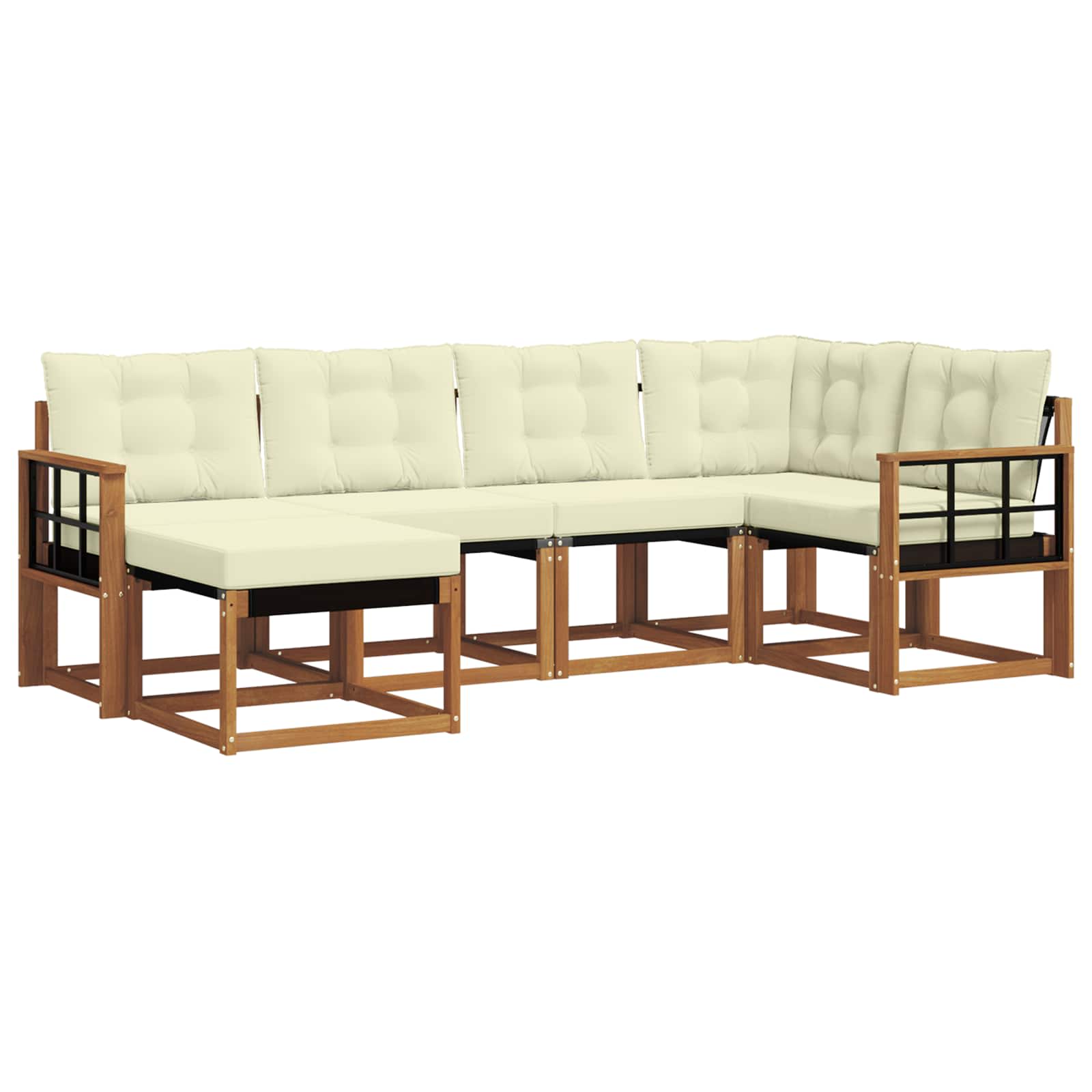 Zunanja garnitura za sedenje z blazino 6 pcs Naravna in smetana - slika 2