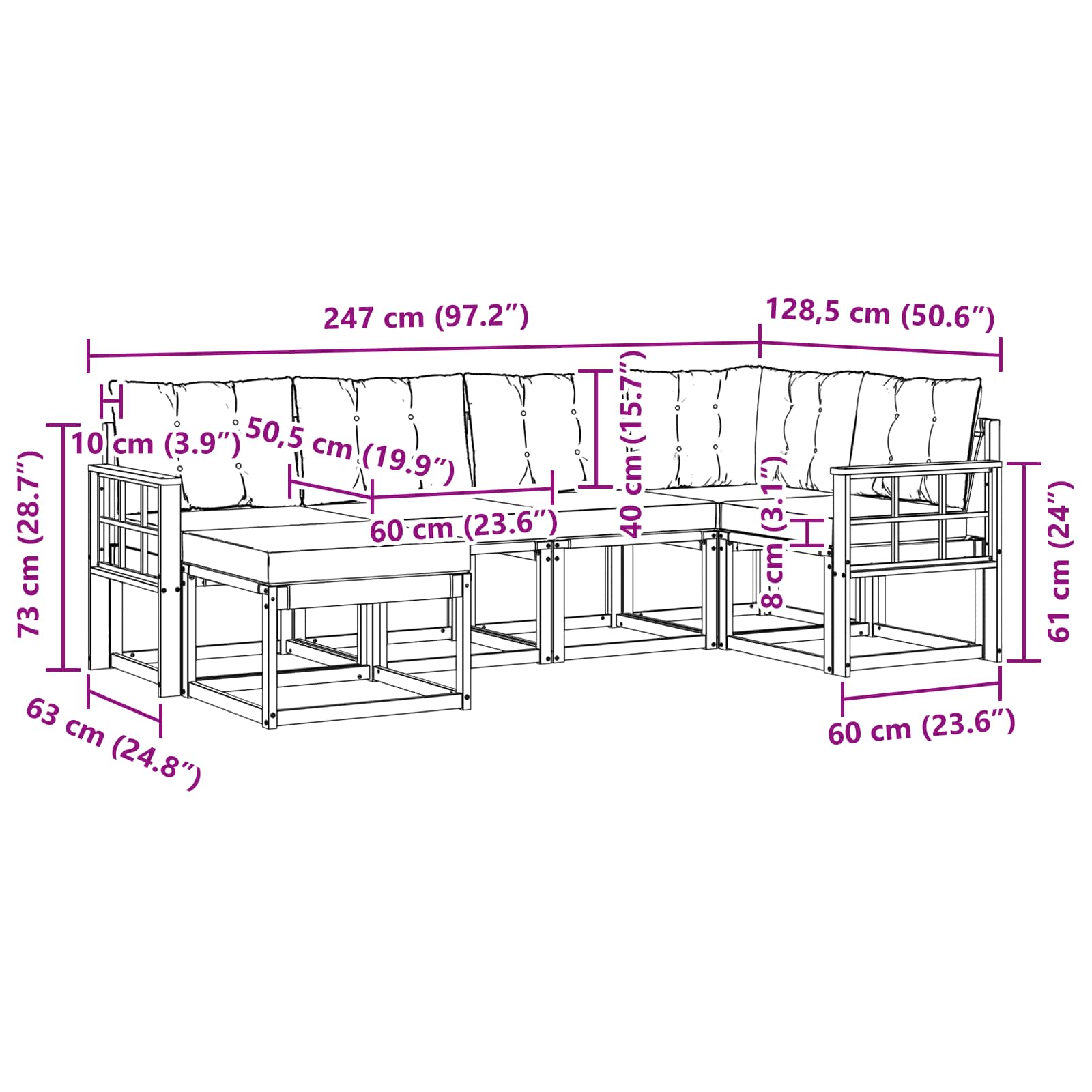 Zunanja garnitura za sedenje z blazino 6 pcs Naravna in smetana - slika 10