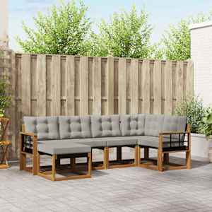 Zunanja garnitura za sedenje 6 pcs Naravna in svetlo siva