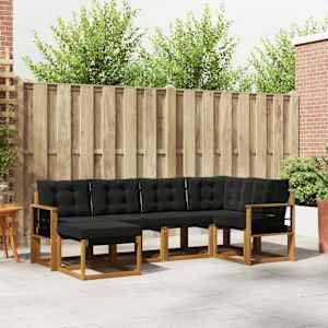 Zunanja garnitura za sedenje z blazino 6 pcs Naravna in črna