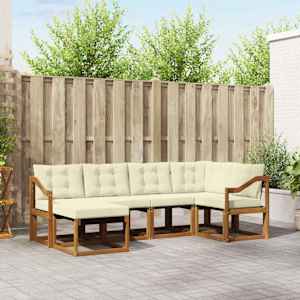 Zunanja garnitura za sedenje z blazino 6 pcs Naravna in smetana