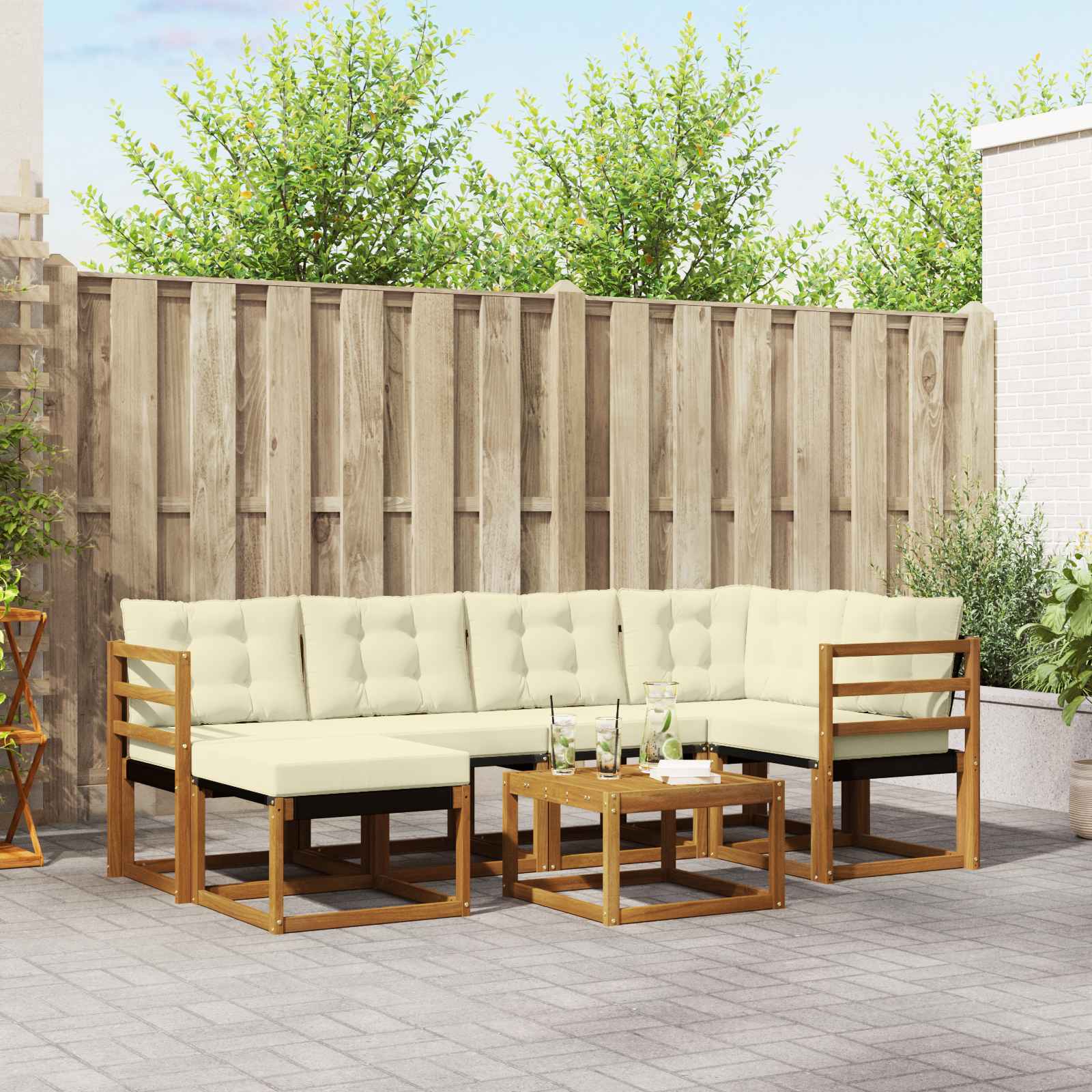 vidaXL Set de canapele de exterior cu pernă 7 pcs Natural și Crem