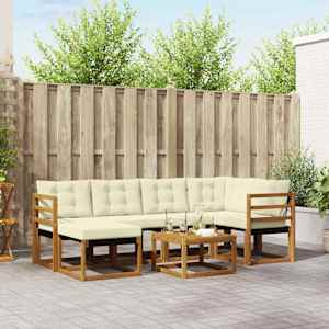 Zunanja garnitura za sedenje z blazino 7 pcs Naravna in smetana