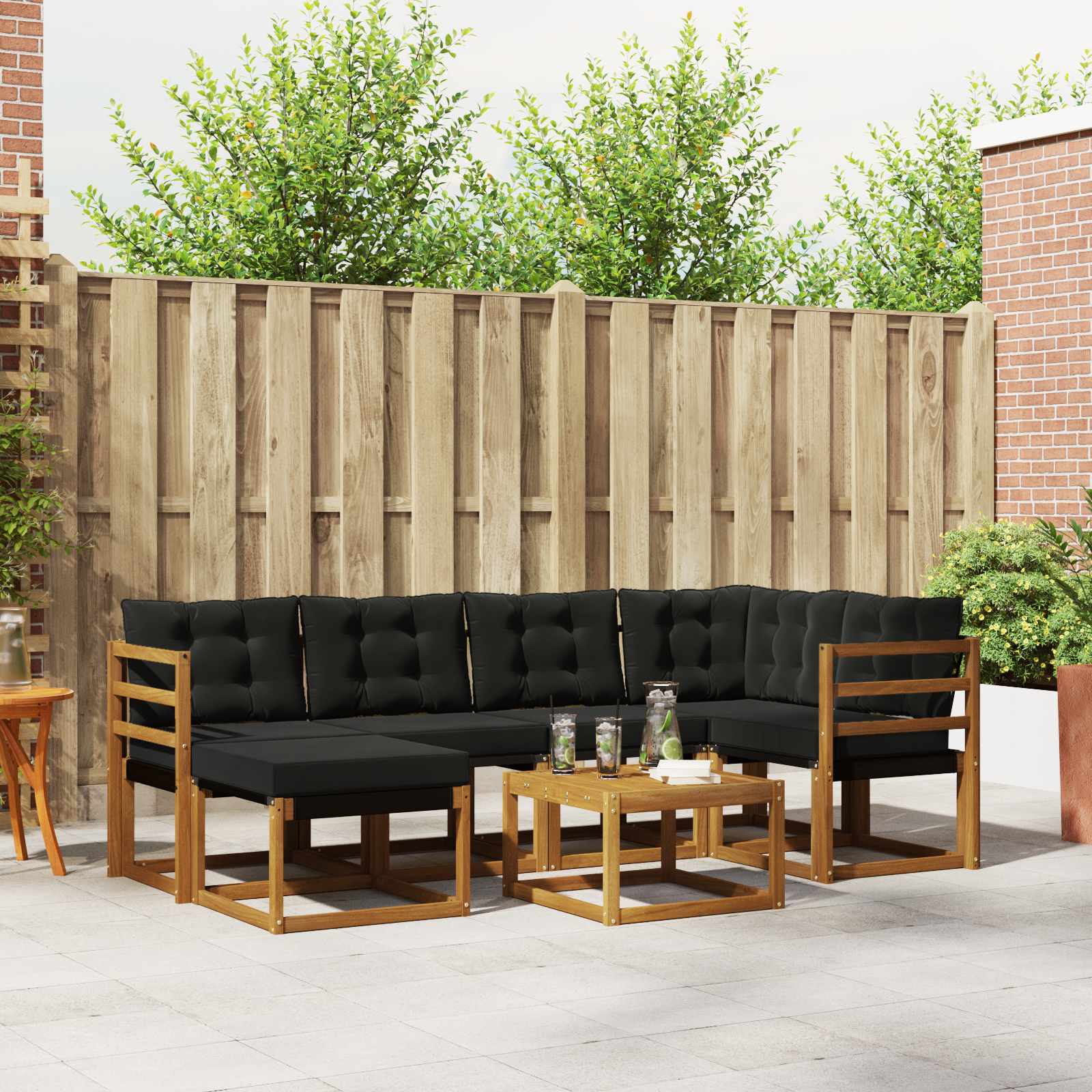 vidaXL Set de canapele de exterior cu pernă 7 pcs Natural și Negru